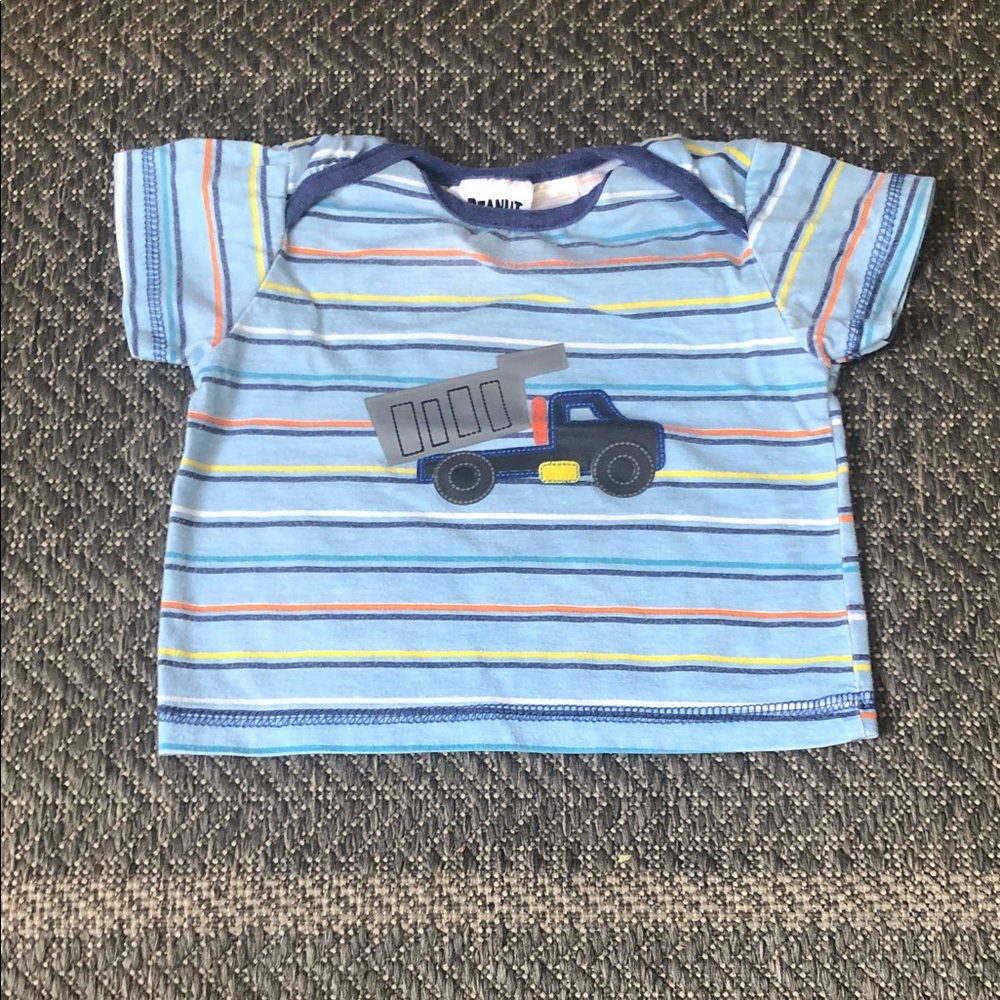 Light Blue Striped Short Sleeve Tee with Truck Applique